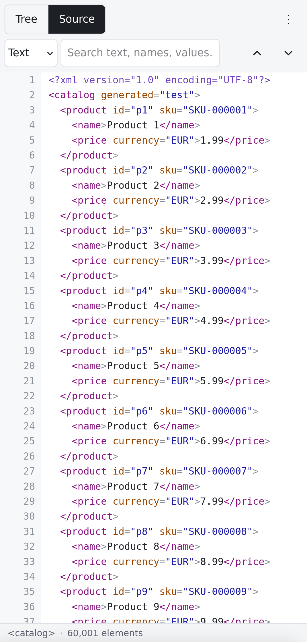 Source: highlighted, virtualised, 60,000 elements
